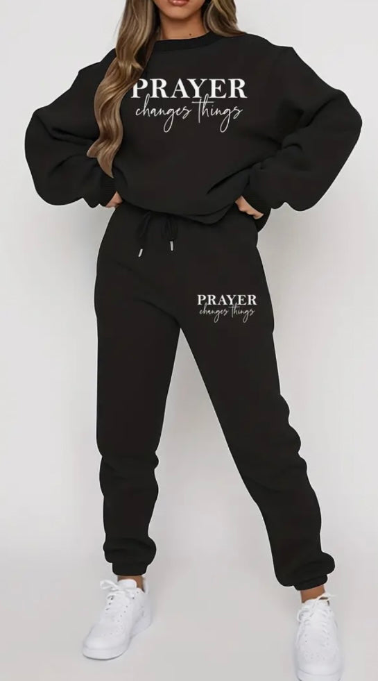 Prayer Changes Things 2-Piece Sweatshirt & Sweatpants Set - Faith-Inspired Comfort Wear